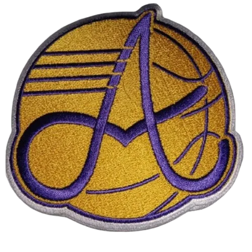 Chenille-style purple and yellow letter A ball patch